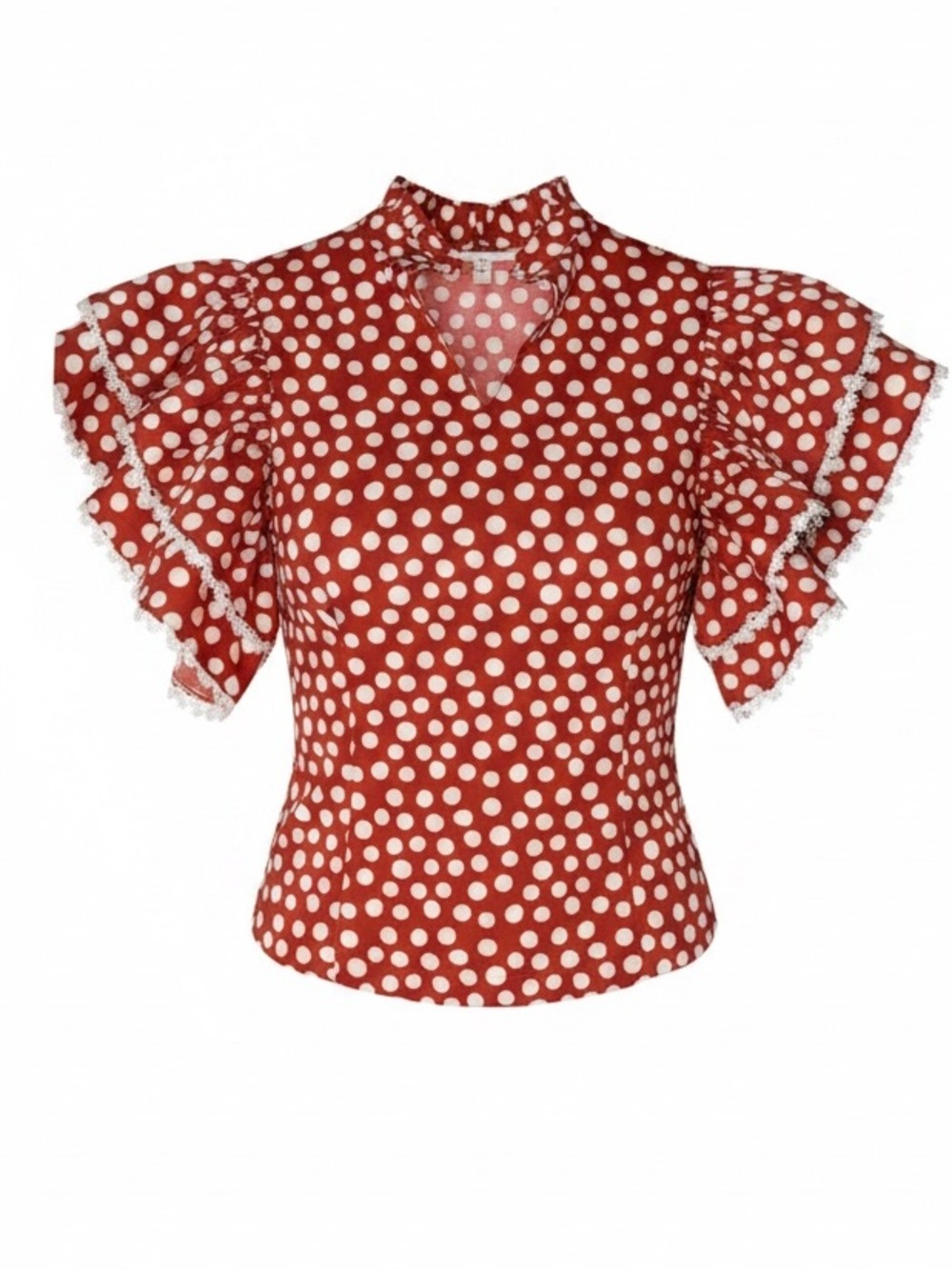 Red Polka Dot Ruffled Sleeve Top